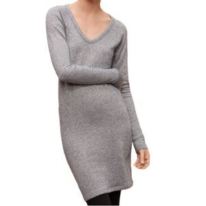 Aritzia Community Adelphi Sweater Dress Grey V-Neck